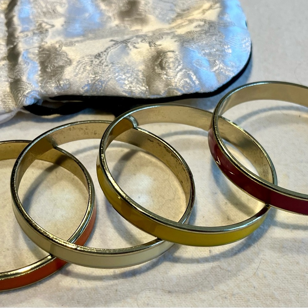 Set of Colorful Vintage Enamel Bangles with Silver Accents S/M - Picture 3 of 9